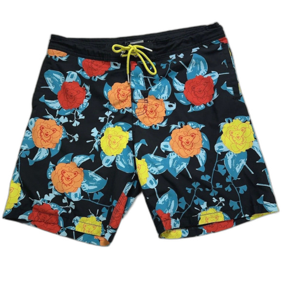 Grateful Dead Begonia Dancing Bear X Section 119 Men's Swim Trunks Black Size 34 - Picture 1 of 7